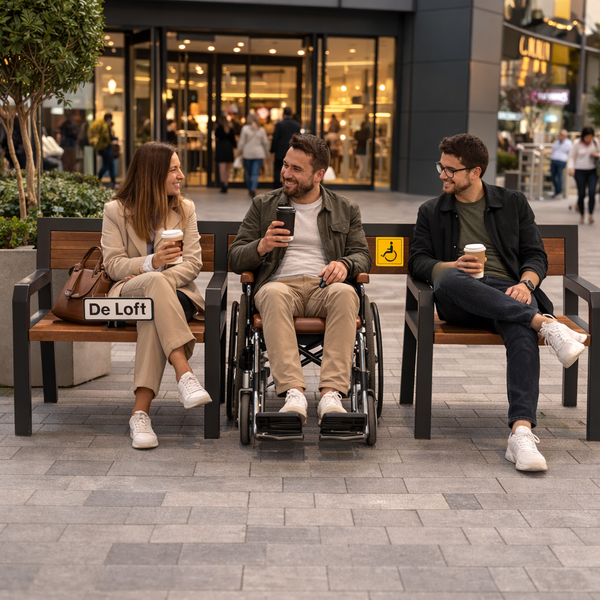 Інклюзивна вулична лавка зі спинкою StreetMebli &laquo;Urban Avenue Access 2640&raquo; в стилі лофт AccessBench1 фото